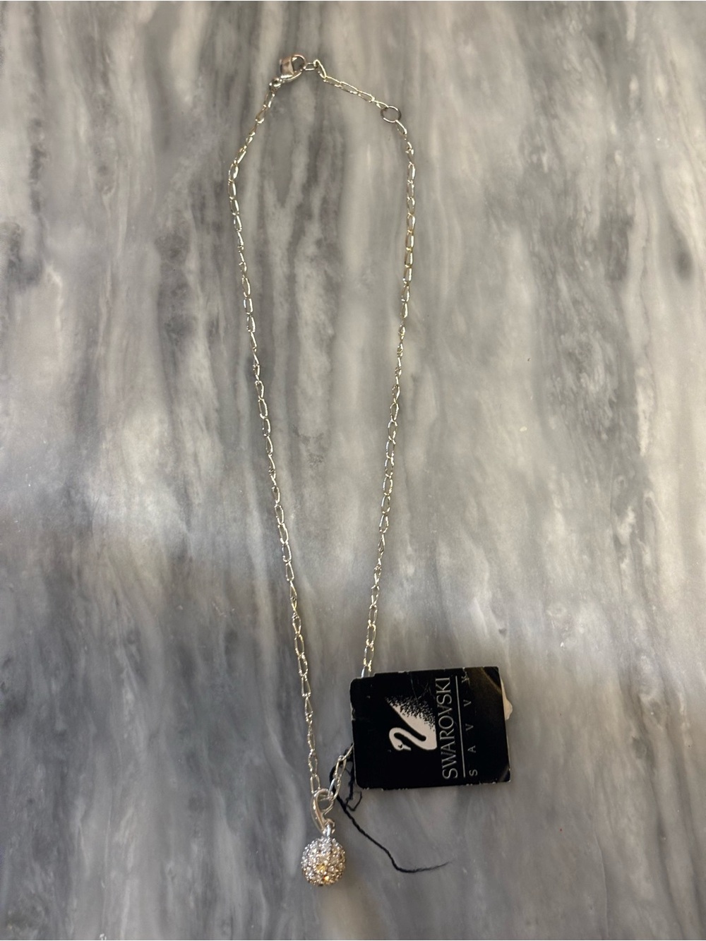Swarovski Silver Pavé Crystal Sphere Pendant Necklace 18in